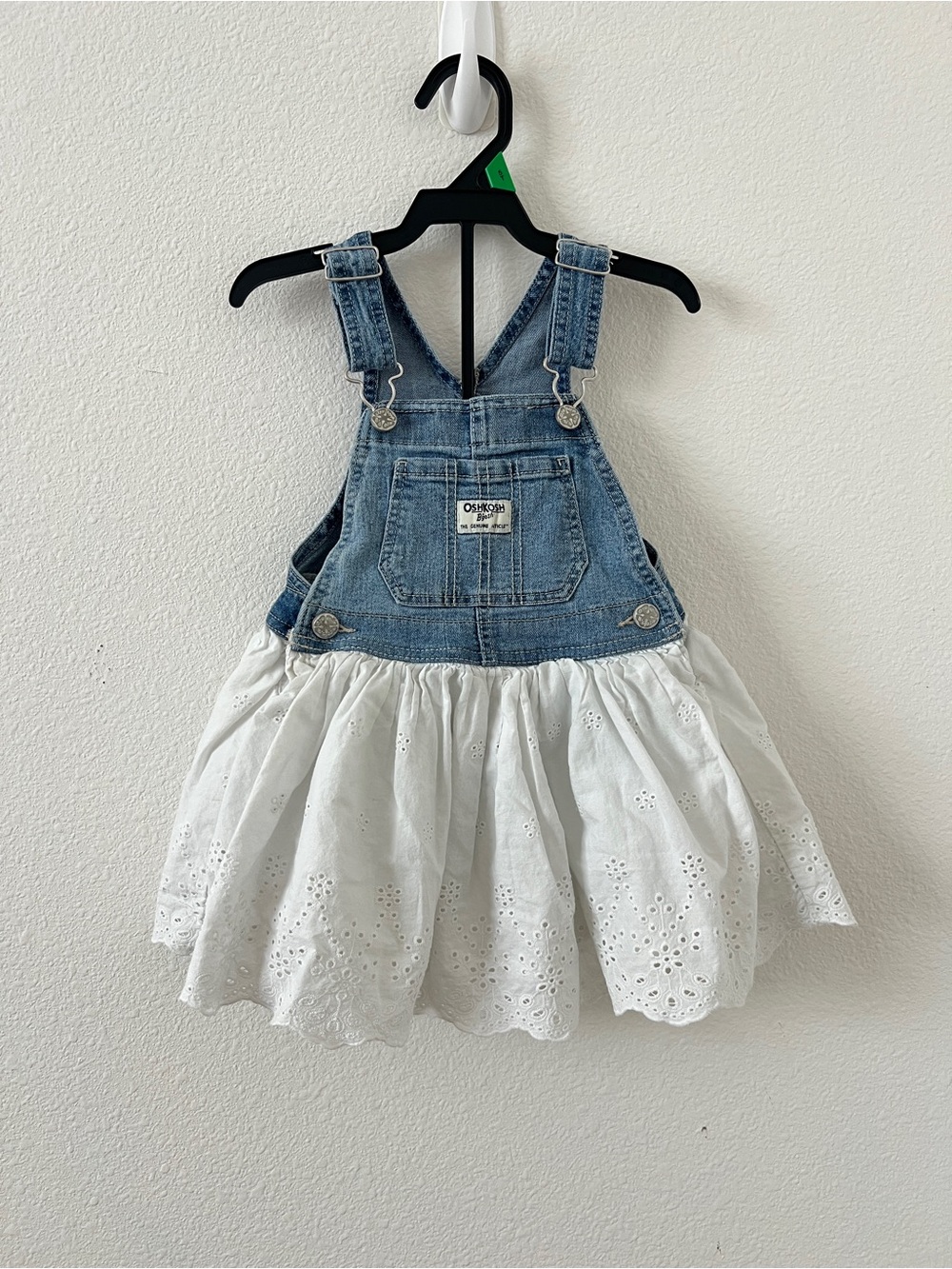OshKosh B'gosh Denim Overall Dress with White Eyelet Skirt - Blue & White 🤍